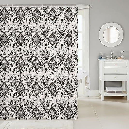 Feelyou Damask Pattern Shower Curtain 72"x78" Kids Vintage Floral Bathroom Shower Curtain Set for Boys Girls Teens Black White Luxury Bath Curtain Baroque Style Bathroom Accessories
