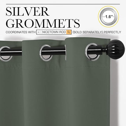 NICETOWN Blackout Curtain Panels for Kitchen, Dark Mallard, 1 Pair, 29 x 40 inches, Thermal Insulated Solid Grommet Top Blackout Draperies/Drapes for Small Window