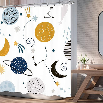 Kids Cartoon Planet Shower Curtain 72Wx72L Inch Boys Kid Shower Curtain Bathroom Set Universe Galaxy Space Cute Baby Print Cosmos for Girls Child Bath Curtain Bathtub Accessories Home Decor