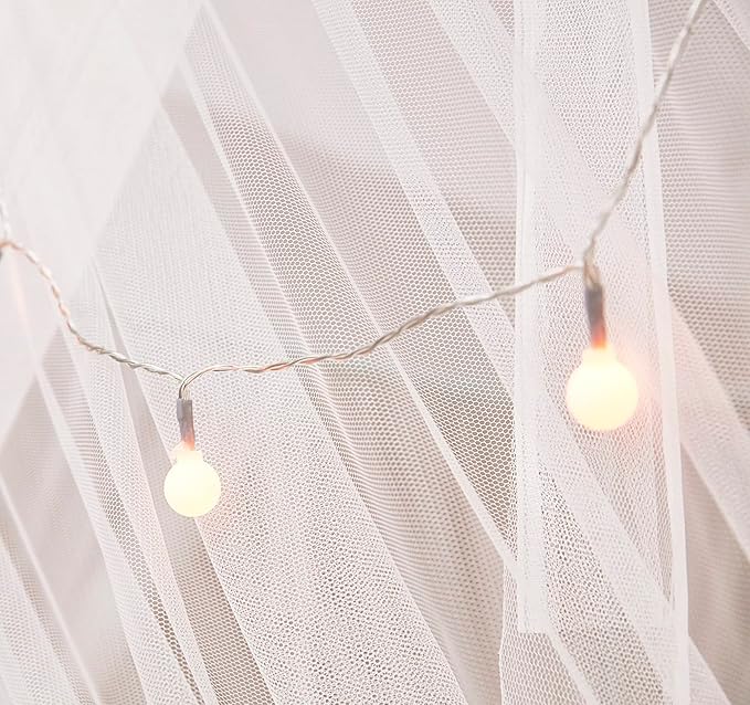 Mengersi Canopy Bed Curtains Bed Canopy with Lights for Girls, Bed Netting Unique Style 4 Door Mosquito Net for Adults Women Bedroom Decor (White+Lights, King)