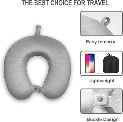 Neck Pillow for Airplane Travel, 100% Pure Memory Foam Travel Neck Pillow for Sleeping & Travel Essentials for Neck Rest, Grey, Pack with Box