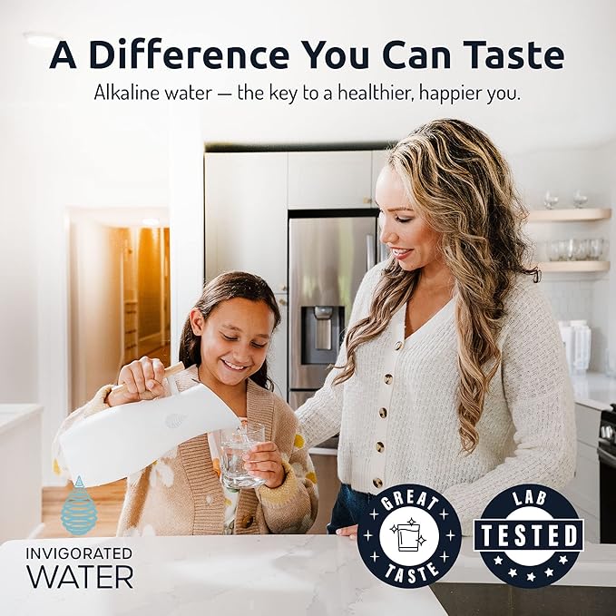 Invigorated Water pH Vitality Alkaline Water Filter Pitcher for Drinking Water, Stainless Steel, 1.9L, White