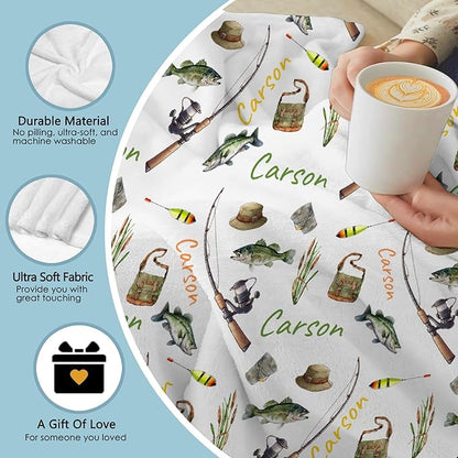 Custom Fishing Blankets and Throws,Fishing Gifts, Gifts for Fisherman,Custom Fish Blankets Fishing Gift for Man, Fish Hunter Gifts Throw Blanket, Fathers Day Fishing Gifts for Men,Queen Size-60"x80"