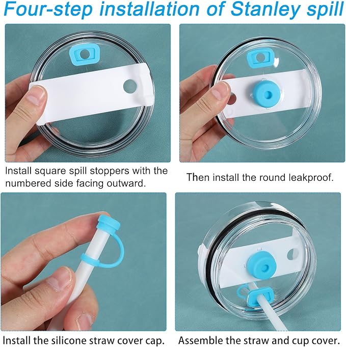PATIKIL Silicone Spill Stopper for Straw Cup 2.0 40oz/ 30oz, Set of 9 Tumbler Accessories Including 3 Straw Cover Cap, 3 Square Spill Stopper and 3 Round Leak Stopper, Blue