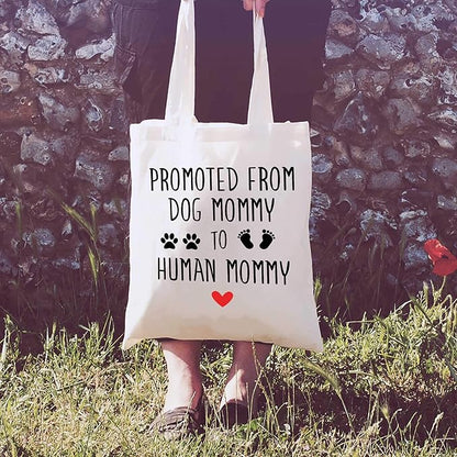 LIBIHUA Promoted From Dog Mommy to Human Mommy - Mom to Be Gift -Have a Baby Gift - Pregnancy Announcement Gift - Baby Reveal Gift for New Mom Mother - Shoulder Bag Shopping Bag Tote Bag