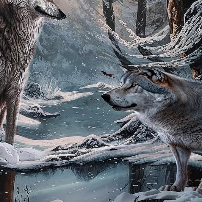 AILONEN Snow Wolf Shower Curtain 72" W*78" H for Boys,Winter Wild Animal Wolf Bathroom Decor,Safari Animal Wolf Printed Bath Curtain Waterproof Bath Curtain with Grommets and 12 Hooks