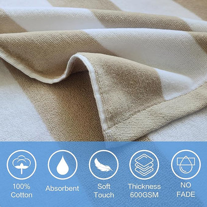 VOOVA & MOVAS Big Kids Hooded Towel Robe | Large (8-16Years) Thick and Absorbent Cotton Poncho for Pool, Swim, and Bath - Beige and White Cabana