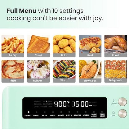 Retro Style Infrared Heating Air Fryer Toaster Oven, Extra Large Countertop Convection Oven 10-in-1 Combo, 6-Slice Toast, Enamel Baking Pan Easy Clean with Recipe Book, Green Color