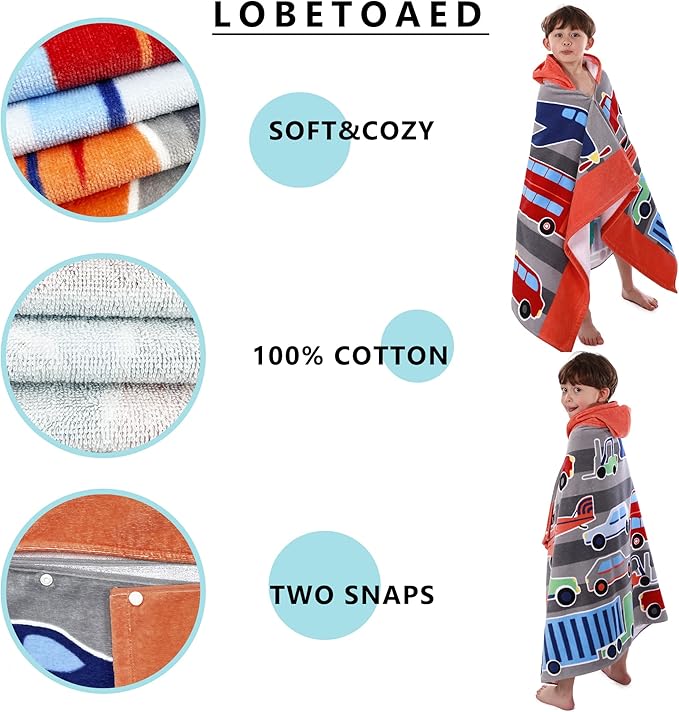 Kids Hooded Beach Bath Towel, Baby Surf Poncho Toddlers Soft Real Cotton Wrap Hooded Towels for Kids Boy Girl