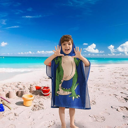 VOOVA & MOVAS Kids Poncho Towels with Hood (2-6Years), Soft Cotton Poncho for Boys Girls, Perfect for Child Swim | Camping Surf | Shower | Birthday Gifts, Dino/Dinosaur Theme