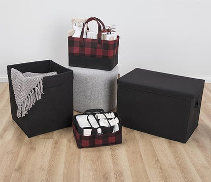 Sammy & Lou Collapsible Felt Soft Toy Box Toy Chest for Toddlers Toy Storage Organizer with Handles and Hinged Lid, 22 x 14.5 x 15 inches, Black