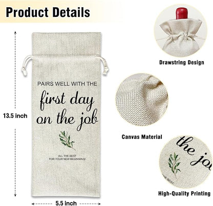Wine Canvas Bag, New Job Gifts Wine Gift Bag, Coworker Colleague Leaving Gifts New Job Goodbye Going Away Gifts for Women, Wine Bags for Wine Bottles, Wine Gifts With Drawstring Party Decoration -WB19