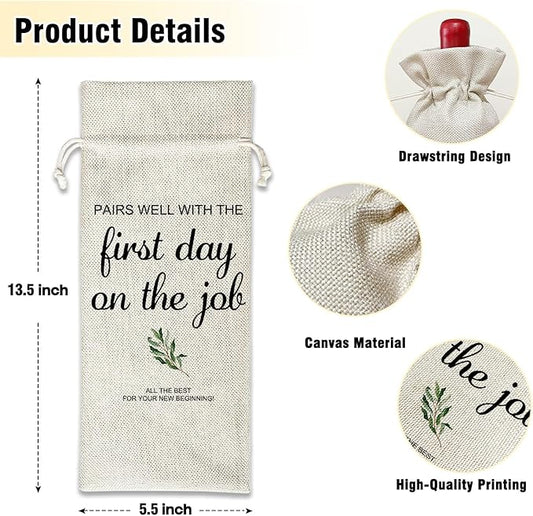 Wine Canvas Bag, New Job Gifts Wine Gift Bag, Coworker Colleague Leaving Gifts New Job Goodbye Going Away Gifts for Women, Wine Bags for Wine Bottles, Wine Gifts With Drawstring Party Decoration -WB19
