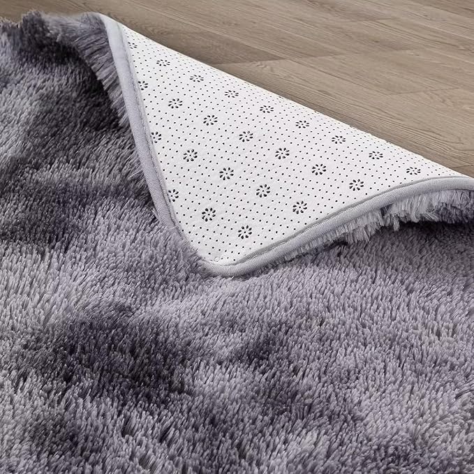 Fluffy Runner Rugs for Bedroom Living Room Soft Shag Rug 2x6 Feet Plush Shaggy Bedside Rug for Kids Girls Boys Room Non Slip Non Shedding Home Decor Mat for Nursery Dorm, Tie Dye Dark Grey