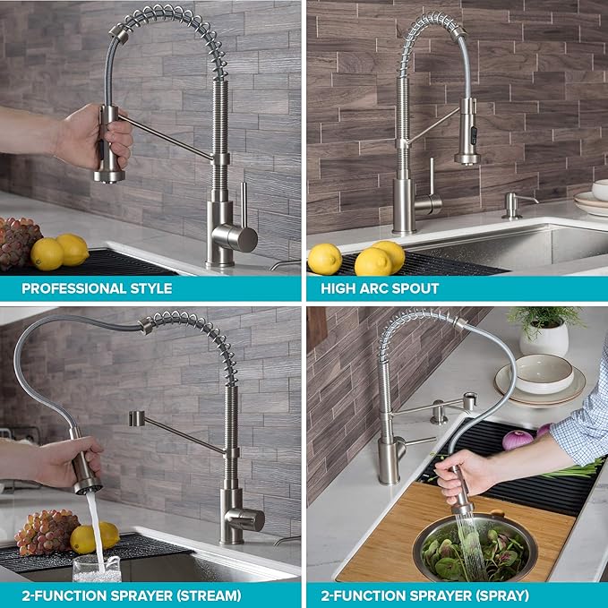 Kraus KPF-1610SFACBMB Bolden 18-Inch Single Handle Commercial Style Pull-Down Kitchen Faucet with Dual Function Sprayer, Spot Free Antique Champagne Bronze/Matte Black