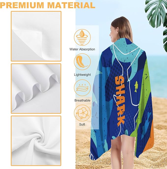 Microfiber Beach Towel, Colorful Sharks Beach Towels for Women Men, Extra Large 29.5” X 59”, Quick Drying Lightweight Sand Free Bath Swim Towel