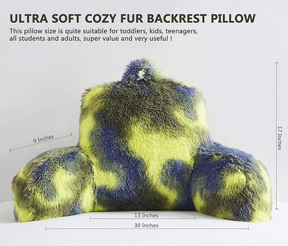 Fur Reading Pillow w/Unique Camo Colors, Fluffy Cozy Bed Rest Pillow Lounge Cushion with Arms for Adults & Kids, Back Pillow for Sitting in Bed Couch Chair, Functional Bed Wedge Pillows