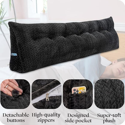 Large Bolster Triangular Headboard Wedge Backrest Positioning Support Bed Rest Reading Pillows Headboard Wedge Pillows for Day Bed Bunk Bed with Removable Cover,King (76x8x20 Inches)