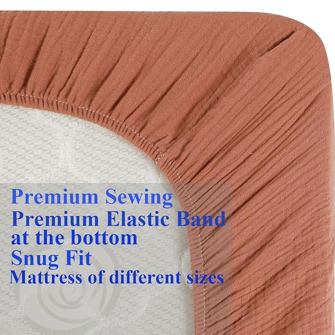 Muslin Travel Crib Fitted Sheets Compatible with Baby Bjorn, Guava Lotus Travel Crib and 24 x 42 Inch Travel Light Playard Mattress Snuggly Soft 100% Cotton Fog & Brown