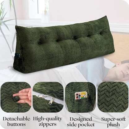Large Bolster Triangular Headboard Wedge Backrest Positioning Support Bed Rest Reading Pillows Headboard Wedge Pillows for Day Bed Bunk Bed with Removable Cover
