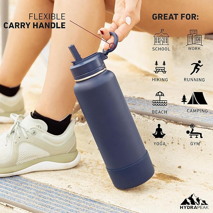 Hydrapeak 40oz Sport Insulated Water Bottle with Straw or Chug Lid, Leak & Spill Proof, Keeps Drinks Cold for 24 Hours, Hot for 12 Hours, Premium Stainless Steel Water Bottles (40oz, Orchid)