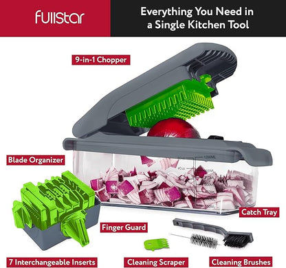 Fullstar Vegetable Chopper - Food Chopper - Onion Chopper - Vegetable Slicer & Spiralizer - Veggie Chopper with Container - Kitchen Gadgets - Home Essentials - Kitchen Accessories (9 in 1, Gray/Green)