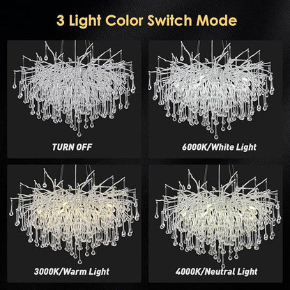 Branch Chandeliers Lights,8-Light Modern Crystal Chandelier Raindrop Luxury Chandelier Light Fixture for Dining Room Living Room,Kitchen Island D23.6in Farmhouse Chandelier