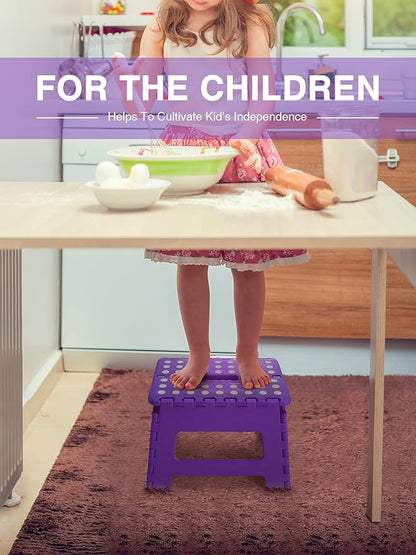 Folding Step Stool 9", Kids Step Stool, Heavy Duty Step Stools for Adults, Compact Foot Stools, Light-Weight Toddler Step Stool for Kitchen, Bathroom, Holds Up to 300 lbs (Purple)