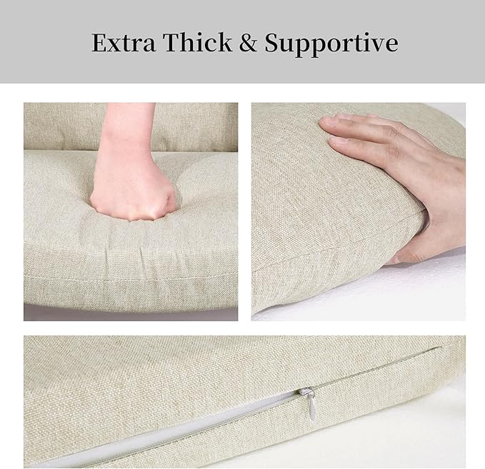 HOMBYS 5 PCS Glider Rocker Replacement Cushions with Storage Side Pocket,Linen-Like Fabric, Foam & Microfiber Filling, Non-Slip & Washable,Thickened & Supportive for Glider Rocking Chair, Khaki