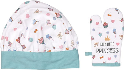 AMOUR INFINI 100% Cotton Little Princess 3-Piece Kitchen Set| Kid's Aprons, Oven Mitts, and Chef Hats|Kitchen Play,Cooking,Grilling,Baking,Thanksgiving,Christmas,Birthday Gift for Girls & Young Chefs