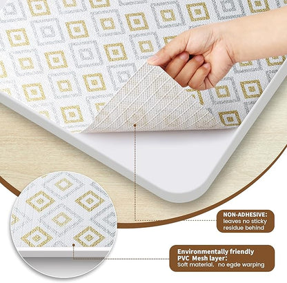 Shelf Liners for Kitchen Cabinets 24in X 20FT, Non Adhesive Cabinet Liner Strong Non-Slip Thickened Gold Geometric Drawer Liner, Washable liner Easy to Clean for Shelf
