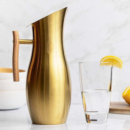 Invigorated Water Alkaline Water Filter Pitcher - Stainless Steel - Pitcher Filters - Tap Water Purifier with High pH Filter - Water Filter Remove Fluoride - 1.9L (Gold)