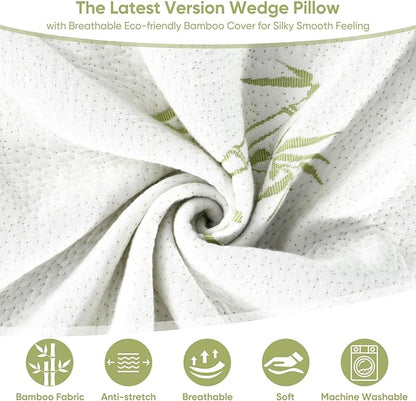 Bed Wedge Pillow with Memory Foam Top 12" Triangle Wedge Pillow for Sleeping Acid Reflux After Surgery Heartburn Snore Back Leg Knee Pain, Soft & Comfortable, Breathable & Durable Cover - Beige