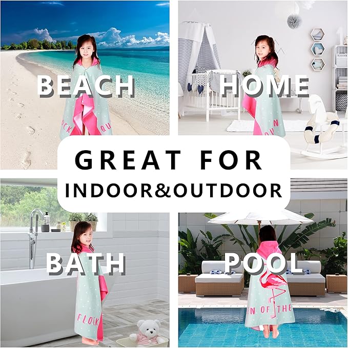 Kids Hooded Beach Bath Towel, Baby Surf Poncho Toddlers Soft Real Cotton Wrap Hooded Towels for Kids Boy Girl