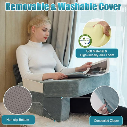 Soft Reading Pillow for Gaming,Arm Rest Lap Desk Pillow,Bed Rest Pillow for Adults Reading,Working,Crocheting,Playing Steam Deck Switch or Sitting in Floor Sofa,Two Side Pockets & Anti-Slip Strip