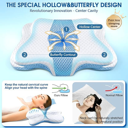 5X Pain Relief Cervical Pillow for Neck and Shoulder,Hollow Design Cervical Memory Foam Pillows, Orthopedic Ergonomic Neck Pillow,Contour Bed Pillow for Side,Back,Stomach Sleepes…