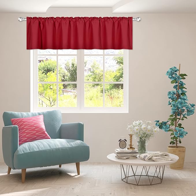 Red Extra Wide Valance for Windows 100x18 Inch Solid Thermal Insulated Blackout Rod Pocket Kitchen Short Curtain Toppers Extra Wide Valance for Bathroom Living Room 1 Panel