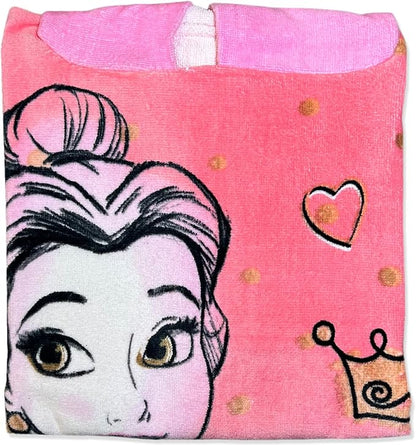 KOMARKIDS Disney Princess Belle 2 Tones Pink Princess Crown Hearts and Polka dots,#TeamBelle Poncho Hooded Towel