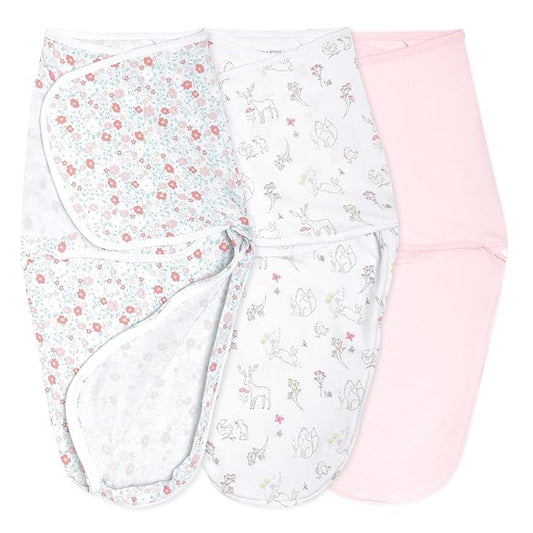aden + anais, Cotton Knit Baby Wrap, Newborn Wearable Swaddle Blanket, 3 Pack, Multicolor Fairy Tale Flowers, 4-6 Months, Large