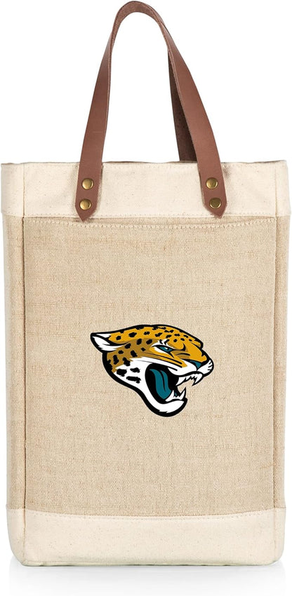 PICNIC TIME NFL Pinot - Jute 2 Bottle Insulated Wine Bag - Wine Tote Bag - Wine Gift Bag, (Beige)