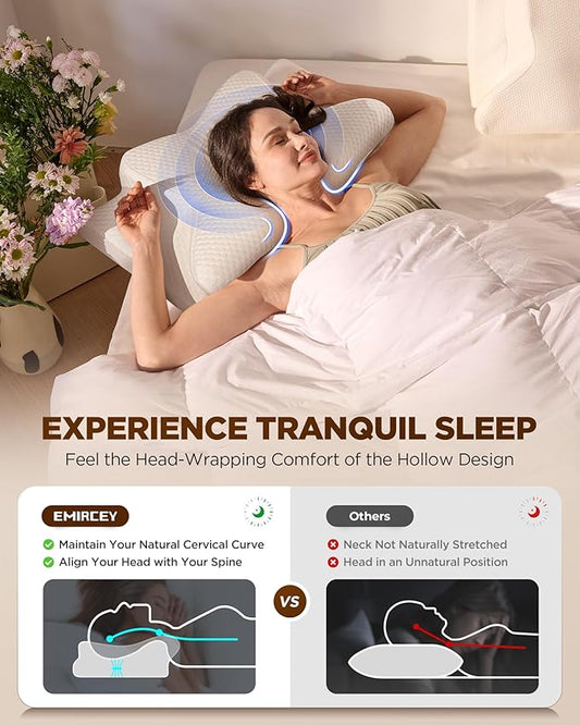 Cervical Neck Pillow for Pain Relief, Adjustable Memory Foam Pillows for Side Back Stomach Sleeper, Orthopedic Contour Bed Pillow
