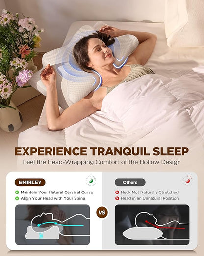 Cervical Neck Pillow for Pain Relief, Adjustable Memory Foam Pillows for Side Back Stomach Sleeper, Orthopedic Contour Bed Pillow
