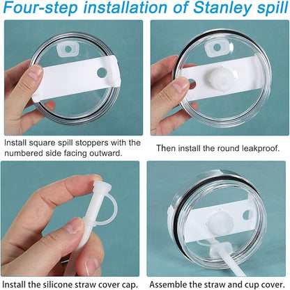 PATIKIL Silicone Spill Stopper for Straw Cup 1.0 40oz/ 30oz, Set of 6 Tumbler Accessories Including 2 Straw Cover Cap, 2 Square Spill Stopper and 2 Round Leak Stopper, Clear/Black