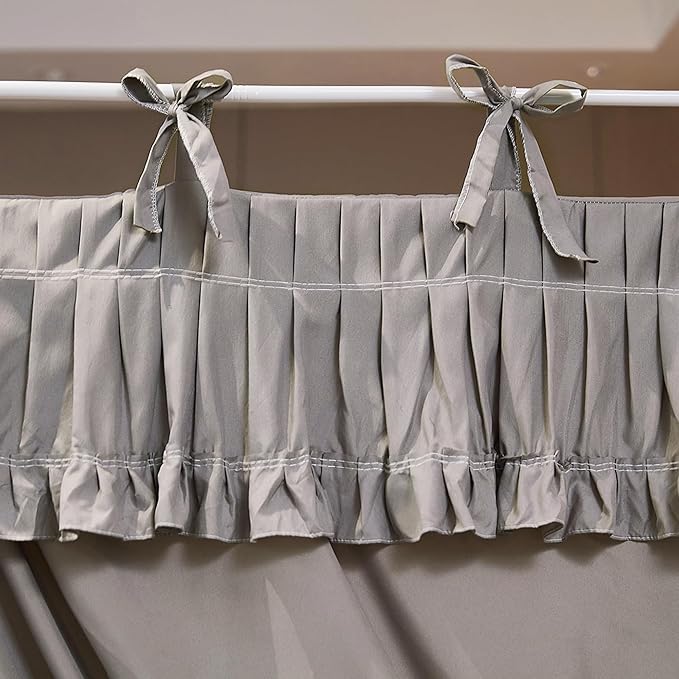 Ruffle Lace up 4 Corners Post Princess Curtain Bed Canopy Cozy Breathable Mosquito Net Cloth for Girls Adults Bedroom Decoration (Grey, 59" W*82" L*82" H/Queen)