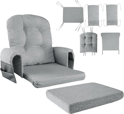 HOMBYS 5 PCS Glider Rocker Replacement Cushions with Storage Side Pocket,Linen-Like Fabric, Foam & Microfiber Filling, Non-Slip & Washable,Thickened & Supportive for Glider Rocking Chair, Grey