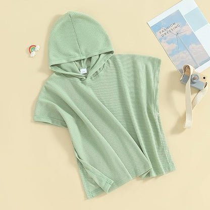 Toddler Beach Towel with Hood Kids Waffle Swim Cover Up Bath Towel Surf Poncho Boys Girls Hooded Beach Towel (Green, 9-10 Years)