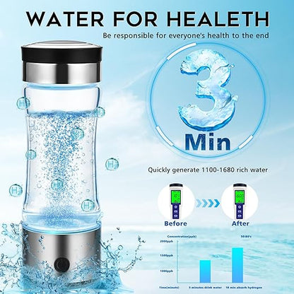 Hydrogen Water Bottle 2024, Hydrogen Water Bottle Generator Improve Water in 3 Minutes, Rechargeable Hydrogen Water Ionizer Machine with SPE PEM Technology for Home, Office, Travel, Drinking