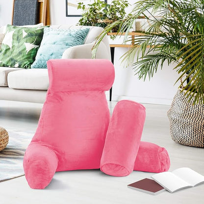 Nestl Reading Pillow Large Bed Pillow, Back Pillow for Sitting in Bed Shredded Memory Foam Chair Pillow, Reading & Bed Rest Pillows Light Pink Back Pillow for Bed, Bed Chair Arm Pillow with Pockets