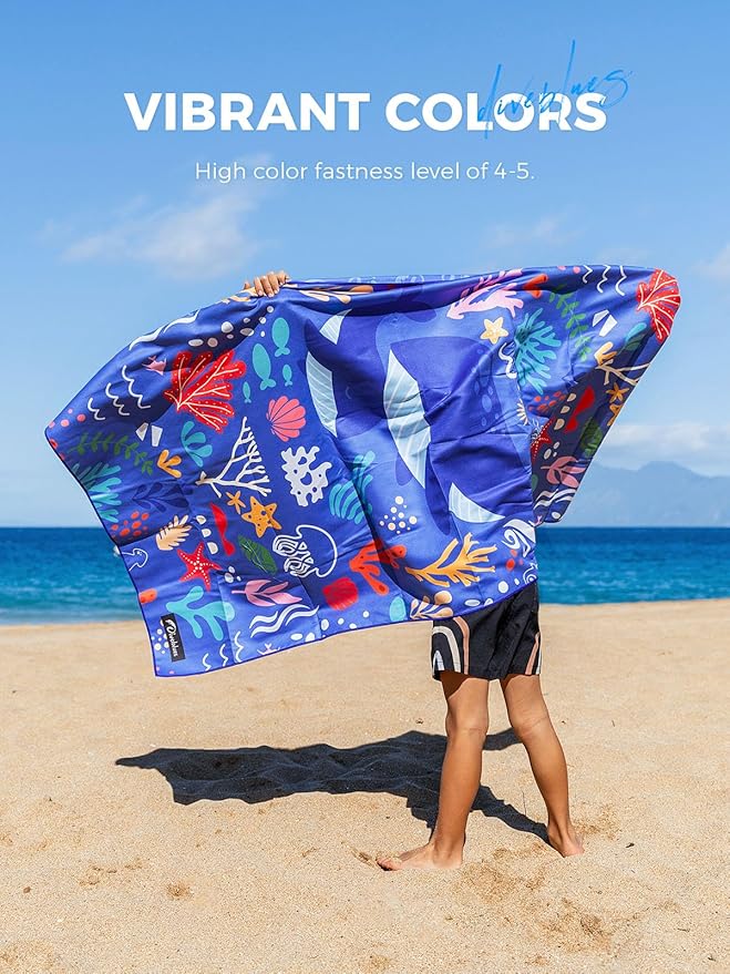 Kids Beach Towel 60''x30'', Quick Dry, Sand Free, Compact, Lightweight, Absorbent, Girls & Boys Large Microfiber Towels for Pool, Swim, Cruise Essentials, Whale