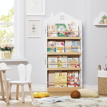 UTEX Kids Bookshelf Wall Mounted, 4-Tier Book Shelf Organizer, Tall Wooden Children's Bookcase, Storage Book Rack for Kids Room, Nursery, Bedroom, Living Room, White
